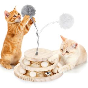 Cat Ball Track Toy, Double-Layer Tower cat Toy Roller, Interactive Wooden cat Toy - no Card Ball, Anti Slip, no Assembly Required, Ideal Choice for Physical and Mental Exercise of Kittens in Saudi Arabia