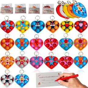 100 Packs Bulk Heart Mini pop Fidget Keychain And 100 Greeting Cards for kids toys,Valentine's Day gifts,Valentines Party Favors,holiday Classroom Students Bubble Prize in Kuwait