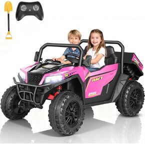 funtok 24v 2 مقاعد ركوب على ألعاب utv للأطفال الكبار، 4wd xl شاحنة قلابة للركوب مع جهاز تحكم عن بعد، محركات 4 × 200 واط، سرير تفريغ بمحرك، بداية ناعمة، 5 ميلا في الساعة، أضواء، بلوتوث، سيارات قابلة للقيادة للأطفال (أحمر) in Kuwait