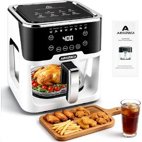 Glass Air Fryer, Portable Air Fryer with 6.5QT Glass Container, Adjustable Temp & Time, Overheat & Power-Off Protection, 8-in-1 Non Toxic AirFryer for Quick Easy Meals in Kuwait