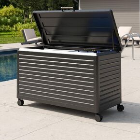 MIRADOR 134 Gallon Outdoor Storage Box Waterproof, Metal Deck Box with wheels for Patio Furniture, Garden Tools, Outdoor Cushion, Charcoal in Kuwait