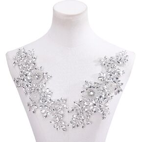 WADORN 2 Pieces Flower Rhinestone Applique Patches Crystal Beaded Decorative Patches Handmade Shining Lace Applique for Wedding Dress Bridal Gown Wedding Decoration, 10.4x4.3 inch in Kuwait