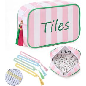 حقيبة بلاط ماجونج فارغة مع 4 قطع من بطاقات مكتشف خط ماجونج أكريليك، وحقائب بلاط ماجونج مع سحاب لملحقات تجمعات السفر وحفلات الألعاب 9.4 × 6.1 × 3.1 بوصة (وردي) in Kuwait