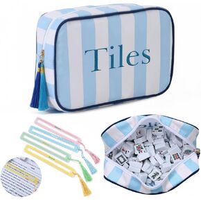 Empty Mahjong Tiles Bag with 4 Pcs Acrylic Mahjong Line Finder Cards,Mahjong Tile Bags with Zipper for Game Party Travel Gatherings Accessories 9.4 x 6.1 x 3.1 in (Pink) in Kuwait