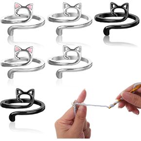 Larrel Cat Crochet Tension Ring, 6 Pcs Adjustable Crochet Ring for Finger Metal Open Crochets Tools and Accessories for Mother Grandma Gifts to Faster Knitting in Kuwait