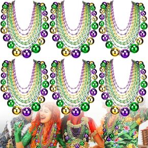 Cunno 60 Pcs 41" Jumbo Mardi Gras Beads Necklaces Bulk Gold Green Purple Plastic Disco Ball Beaded Necklace Carnival Costume Jewelry Mardi Gras Accessories for Carnival Parade Masquerade Party Throw in Kuwait