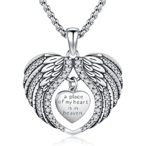 قلادة الجناح Tughra Angel 925 Sterling Silver Skykake Necklace Heart Charm Memorial Pendant A Peace من قلبي في قلادة قلادة السماء للنساء in Kuwait