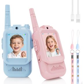 أجهزة اتصال فيديو لاسلكية للأطفال، عبوتان من ألعاب الأطفال الصغار القابلة لإعادة الشحن مع كاميرا عالية الدقة، ألعاب داخلية وخارجية للألعاب العائلية، والخارج، والتخييم، والمشي لمسافات طويلة للأولاد والبنات من سن 3 إلى 12 عامًا (أزرق/وردي) in Kuwait