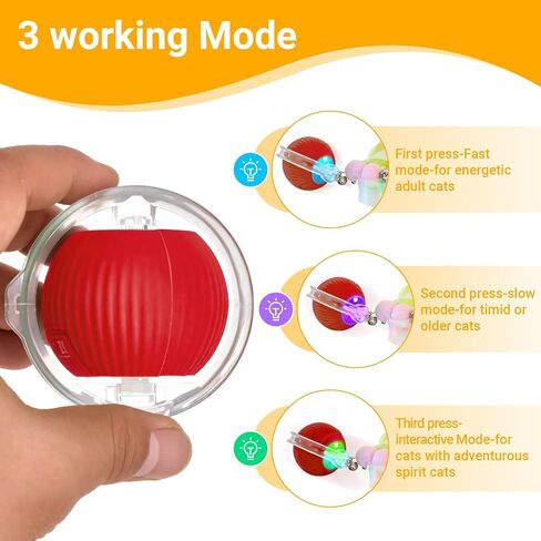 Interactive Cat Toys for Indoor Cats, Motion Activate Ca t Toy, Smart Kitten Rolling Ball Moving Ball Toys, Rechargeable Cat Ballfor Enrichment Exercise(Red) in Saudi Arabia