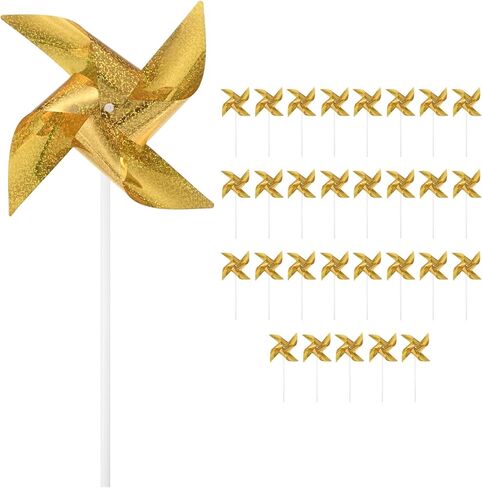 30-Pack Wind Spinner Sparkly Lawn Pinwheels, 16 Inch Plastic Reflective Pinwheels for Party Decorations/Yard/Garden, Colorful Rainbow Garden Windmill [Gold Tone] in Kuwait