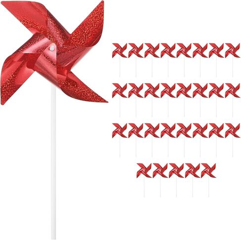 30-Pack Wind Spinner Sparkly Lawn Pinwheels, 16 Inch Plastic Reflective Pinwheels for Party Decorations/Yard/Garden, Colorful Rainbow Garden Windmill [Gold Tone] in Kuwait