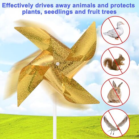 30-Pack Wind Spinner Sparkly Lawn Pinwheels, 16 Inch Plastic Reflective Pinwheels for Party Decorations/Yard/Garden, Colorful Rainbow Garden Windmill [Gold Tone] in Kuwait