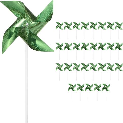 30-Pack Wind Spinner Sparkly Lawn Pinwheels, 16 Inch Plastic Reflective Pinwheels for Party Decorations/Yard/Garden, Colorful Rainbow Garden Windmill [Gold Tone] in Kuwait
