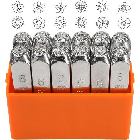 مجموعة أدوات معدنية مكونة من 12 قطعة من الجلد الزهري مقاس 1/4 بوصة (6 مم) لطباعة الزهور الفولاذية لصناعة المجوهرات والحرف اليدوية وصناعة الديكورات اليدوية ونقش تصميم الأزهار in Kuwait