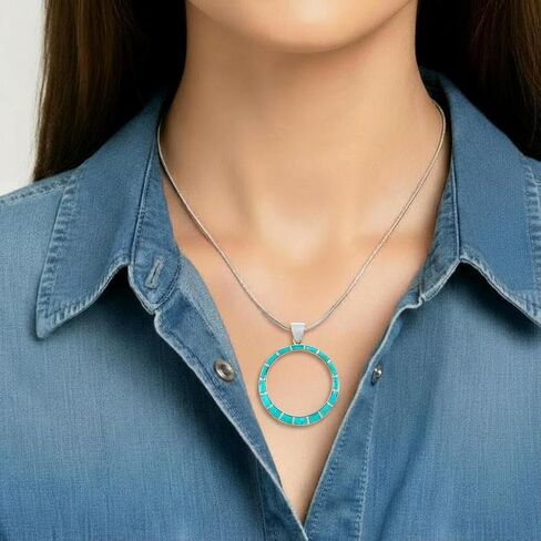 Turquoise Network Gemstone Pendant Necklace in 925 Sterling Silver Genuine Gemstones & Gemstones (24" Length) in Saudi Arabia