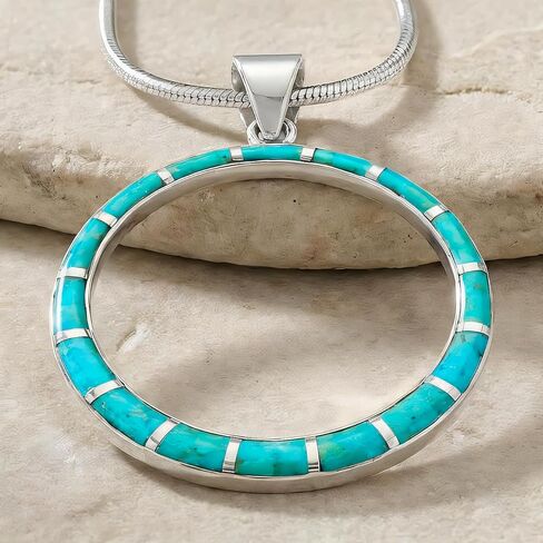 Turquoise Network Gemstone Pendant Necklace in 925 Sterling Silver Genuine Gemstones & Gemstones (24" Length) in Saudi Arabia