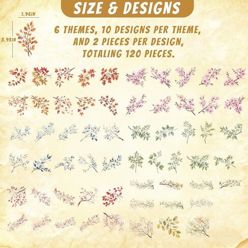 مجموعة ملصقات فروع مكونة من 120 قطعة لمستلزمات سجل القصاصات، وملصقات سجل القصاصات الورقية، وملصق أوراق طبيعية لدفتر القصاصات، والمخطط، والمجلة غير المرغوب فيها، ومجلات الرصاص in Kuwait