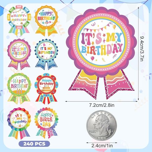 240 Pcs Happy Birthday Badge Stickers, It's My Birthday Stickers for Kid Home Classroom Easter Decorations (2.8×3.7 inch) in Saudi Arabia