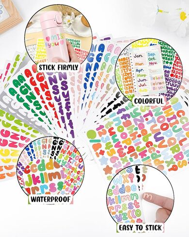 4144 Pcs Alphabet Stickers 37 Sheets Small Letter Stickers,0.5'' Self-Adhesive Vinyl Waterproof Alphabet Number,Labels DIY Crafts Art Making,Windows, Doors, Signs,Notebook (Colorful) in Saudi Arabia