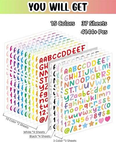 4144 Pcs Alphabet Stickers 37 Sheets Small Letter Stickers,0.5'' Self-Adhesive Vinyl Waterproof Alphabet Number,Labels DIY Crafts Art Making,Windows, Doors, Signs,Notebook (Colorful) in Saudi Arabia