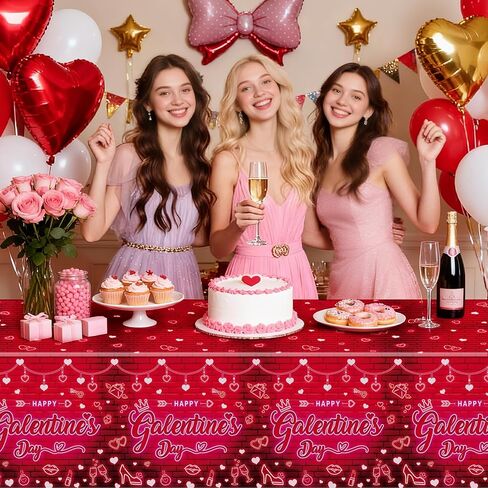 MEHOFOND 3 عبوات من مفارش المائدة Galentines Day، يمكن التخلص منها من البلاستيك القابل للتصرف من Galentines Gang Party Table Cloth مستطيل 54x108 بوصة، غطاء طاولة لفتاة نيون حمراء وردية لحفلات يوم Galentines in Saudi Arabia