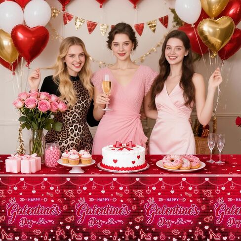 MEHOFOND 3 عبوات من مفارش المائدة Galentines Day، يمكن التخلص منها من البلاستيك القابل للتصرف من Galentines Gang Party Table Cloth مستطيل 54x108 بوصة، غطاء طاولة لفتاة نيون حمراء وردية لحفلات يوم Galentines in Saudi Arabia
