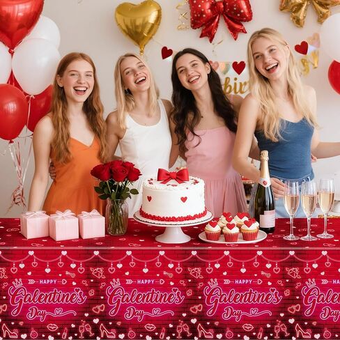 MEHOFOND 3 عبوات من مفارش المائدة Galentines Day، يمكن التخلص منها من البلاستيك القابل للتصرف من Galentines Gang Party Table Cloth مستطيل 54x108 بوصة، غطاء طاولة لفتاة نيون حمراء وردية لحفلات يوم Galentines in Saudi Arabia