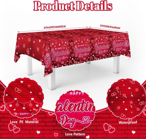 MEHOFOND 3 عبوات من مفارش المائدة Galentines Day، يمكن التخلص منها من البلاستيك القابل للتصرف من Galentines Gang Party Table Cloth مستطيل 54x108 بوصة، غطاء طاولة لفتاة نيون حمراء وردية لحفلات يوم Galentines in Saudi Arabia
