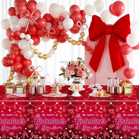 MEHOFOND 3 عبوات من مفارش المائدة Galentines Day، يمكن التخلص منها من البلاستيك القابل للتصرف من Galentines Gang Party Table Cloth مستطيل 54x108 بوصة، غطاء طاولة لفتاة نيون حمراء وردية لحفلات يوم Galentines in Saudi Arabia