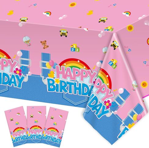 3Pcs Girls Birthday Party Tablecloth Cartoon Teacher Party Decorations Happy Birthday Rainbow Plastic Table Cover English Teacher Disposable Table Cloth for Girls Baby Shower Supplies 108x54 Inch in Saudi Arabia