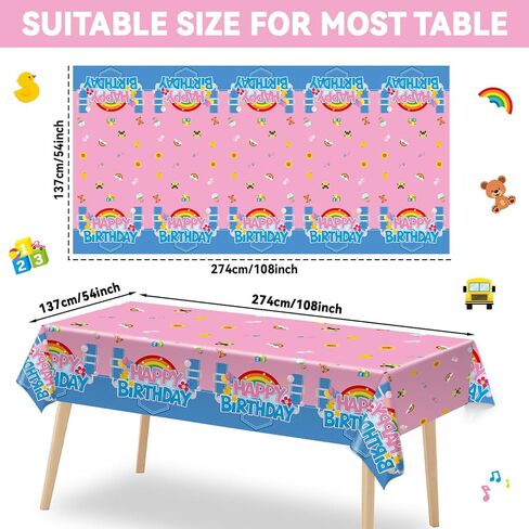 3Pcs Girls Birthday Party Tablecloth Cartoon Teacher Party Decorations Happy Birthday Rainbow Plastic Table Cover English Teacher Disposable Table Cloth for Girls Baby Shower Supplies 108x54 Inch in Saudi Arabia