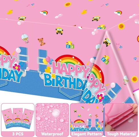 3Pcs Girls Birthday Party Tablecloth Cartoon Teacher Party Decorations Happy Birthday Rainbow Plastic Table Cover English Teacher Disposable Table Cloth for Girls Baby Shower Supplies 108x54 Inch in Saudi Arabia