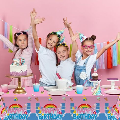 3Pcs Girls Birthday Party Tablecloth Cartoon Teacher Party Decorations Happy Birthday Rainbow Plastic Table Cover English Teacher Disposable Table Cloth for Girls Baby Shower Supplies 108x54 Inch in Saudi Arabia
