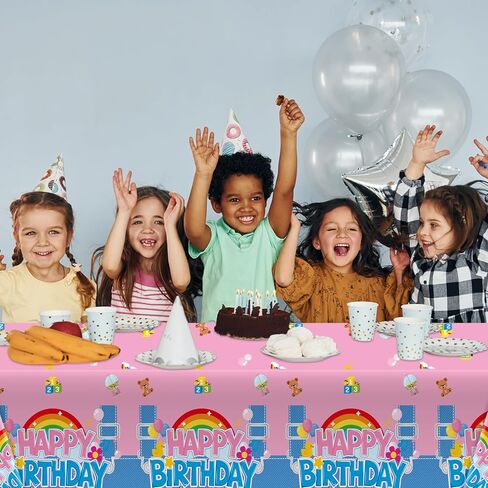 3Pcs Girls Birthday Party Tablecloth Cartoon Teacher Party Decorations Happy Birthday Rainbow Plastic Table Cover English Teacher Disposable Table Cloth for Girls Baby Shower Supplies 108x54 Inch in Saudi Arabia