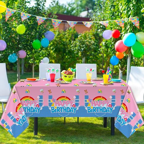 3Pcs Girls Birthday Party Tablecloth Cartoon Teacher Party Decorations Happy Birthday Rainbow Plastic Table Cover English Teacher Disposable Table Cloth for Girls Baby Shower Supplies 108x54 Inch in Saudi Arabia
