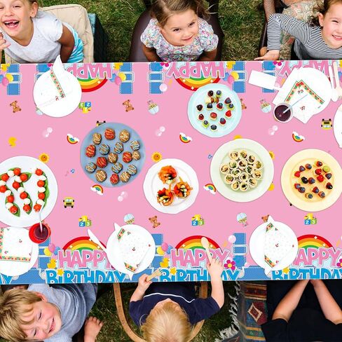 3Pcs Girls Birthday Party Tablecloth Cartoon Teacher Party Decorations Happy Birthday Rainbow Plastic Table Cover English Teacher Disposable Table Cloth for Girls Baby Shower Supplies 108x54 Inch in Saudi Arabia