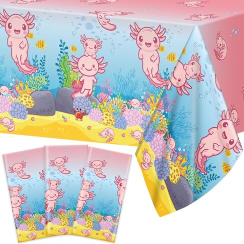 chiazllta 3Pcs Axolotl Party Birthday Decoration Pink Cartoon Axolotl Tablecloth Plastic Reptile Animal Tablecover Waterproof Rectangle Table Cover for Axolotl Baby Shower Party Supplies108 x 54in in Saudi Arabia