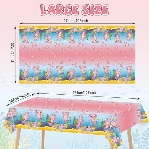 chiazllta 3Pcs Axolotl Party Birthday Decoration Pink Cartoon Axolotl Tablecloth Plastic Reptile Animal Tablecover Waterproof Rectangle Table Cover for Axolotl Baby Shower Party Supplies108 x 54in in Saudi Arabia