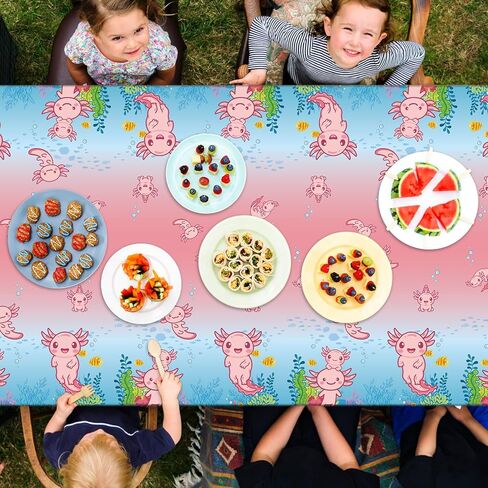chiazllta 3Pcs Axolotl Party Birthday Decoration Pink Cartoon Axolotl Tablecloth Plastic Reptile Animal Tablecover Waterproof Rectangle Table Cover for Axolotl Baby Shower Party Supplies108 x 54in in Saudi Arabia