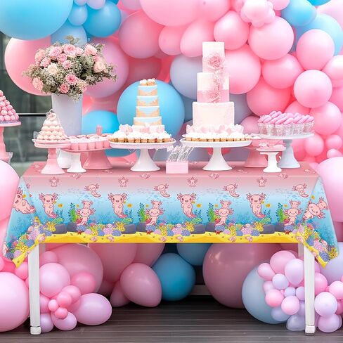 chiazllta 3Pcs Axolotl Party Birthday Decoration Pink Cartoon Axolotl Tablecloth Plastic Reptile Animal Tablecover Waterproof Rectangle Table Cover for Axolotl Baby Shower Party Supplies108 x 54in in Saudi Arabia