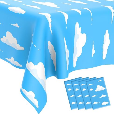 مفرش طاولة بلو سكاي وايت كلاود، قطعتان من قماش الكرتون القابل للتصرف، غطاء طاولة بلاستيكي للأولاد والبنات وحفلات استقبال الأطفال، مستلزمات حفلات أعياد الميلاد، ديكورات بطابع السماء، 54 بوصة × 108 بوصة in Kuwait