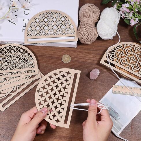 FREEBLOSS 6Pcs Mandala Macrame Frame Lotus Macrame Hanging Supplies Wood Dreamcatcher Frame Nature Wooden Hoop for Macrame Wall Hangings DIY Macrame Kit Craft Supplies Home Decor in Saudi Arabia