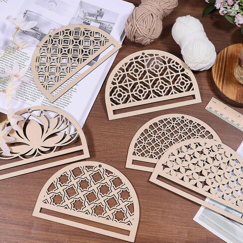 FREEBLOSS 6Pcs Mandala Macrame Frame Lotus Macrame Hanging Supplies Wood Dreamcatcher Frame Nature Wooden Hoop for Macrame Wall Hangings DIY Macrame Kit Craft Supplies Home Decor in Saudi Arabia
