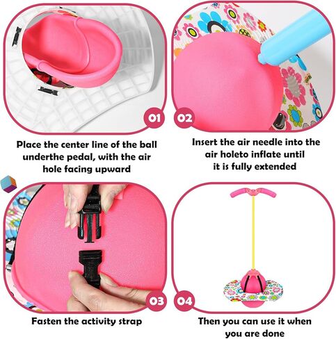 Christoy Pogo Ball with Handles for Kids & Adults, Balance Bounce Ball, Trick Board for Girls and Boys Ages 6 and up (Pink-Colourful) in Saudi Arabia