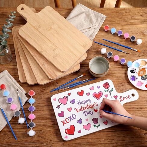 Eaasty 6 Set Galentine Night Wood Cutting Board with Handle Paint Unfinished Wooden Boards Paints Kit with Paint Pen Heart Charcuterie Board for Valentine's Day Girls Adults Couple Party Activities in Saudi Arabia