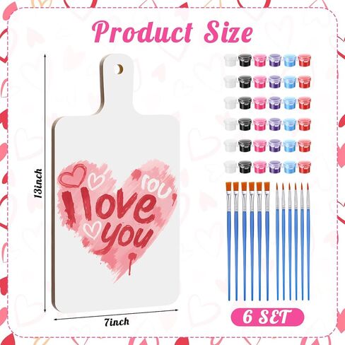 Eaasty 6 Set Galentine Night Wood Cutting Board with Handle Paint Unfinished Wooden Boards Paints Kit with Paint Pen Heart Charcuterie Board for Valentine's Day Girls Adults Couple Party Activities in Saudi Arabia