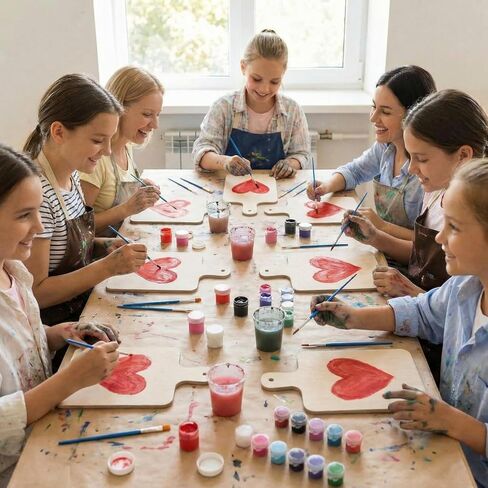 Eaasty 6 Set Galentine Night Wood Cutting Board with Handle Paint Unfinished Wooden Boards Paints Kit with Paint Pen Heart Charcuterie Board for Valentine's Day Girls Adults Couple Party Activities in Saudi Arabia