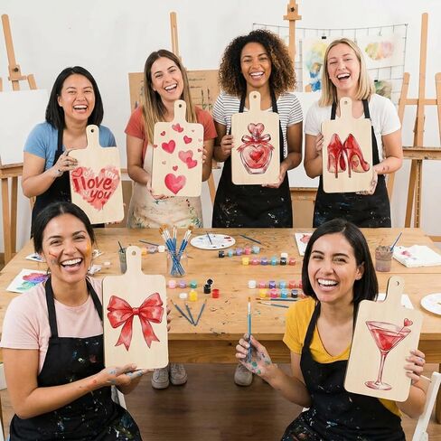 Eaasty 6 Set Galentine Night Wood Cutting Board with Handle Paint Unfinished Wooden Boards Paints Kit with Paint Pen Heart Charcuterie Board for Valentine's Day Girls Adults Couple Party Activities in Saudi Arabia