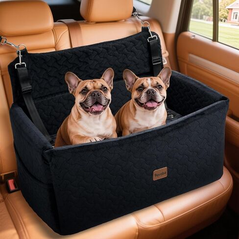 Dog Car Seat for Large Medium Dogs up to 60 lbs – Elevated Dog Booster Seat for Cars with Extra-Safe 14in High Front, Memory Foam Cushion, Washable Cover, Backseat Pet Car Bed (Black/Grey) in Saudi Arabia