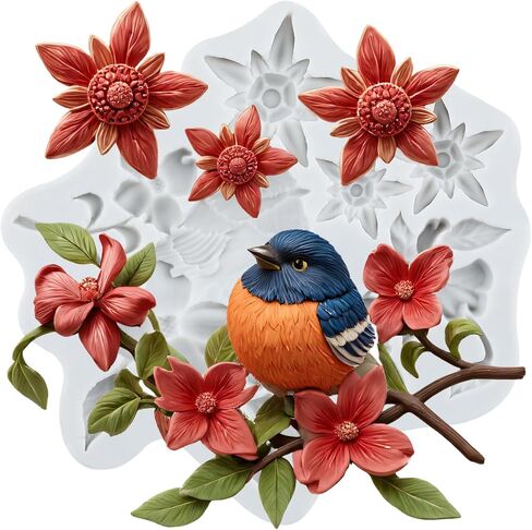 Bird Polymer Clay Mold Flower and Bird Silicone Molds for DIY Crafts Epoxy Resin Casting Air Dry Polymer Clay Plaster Jewelry Making in Saudi Arabia